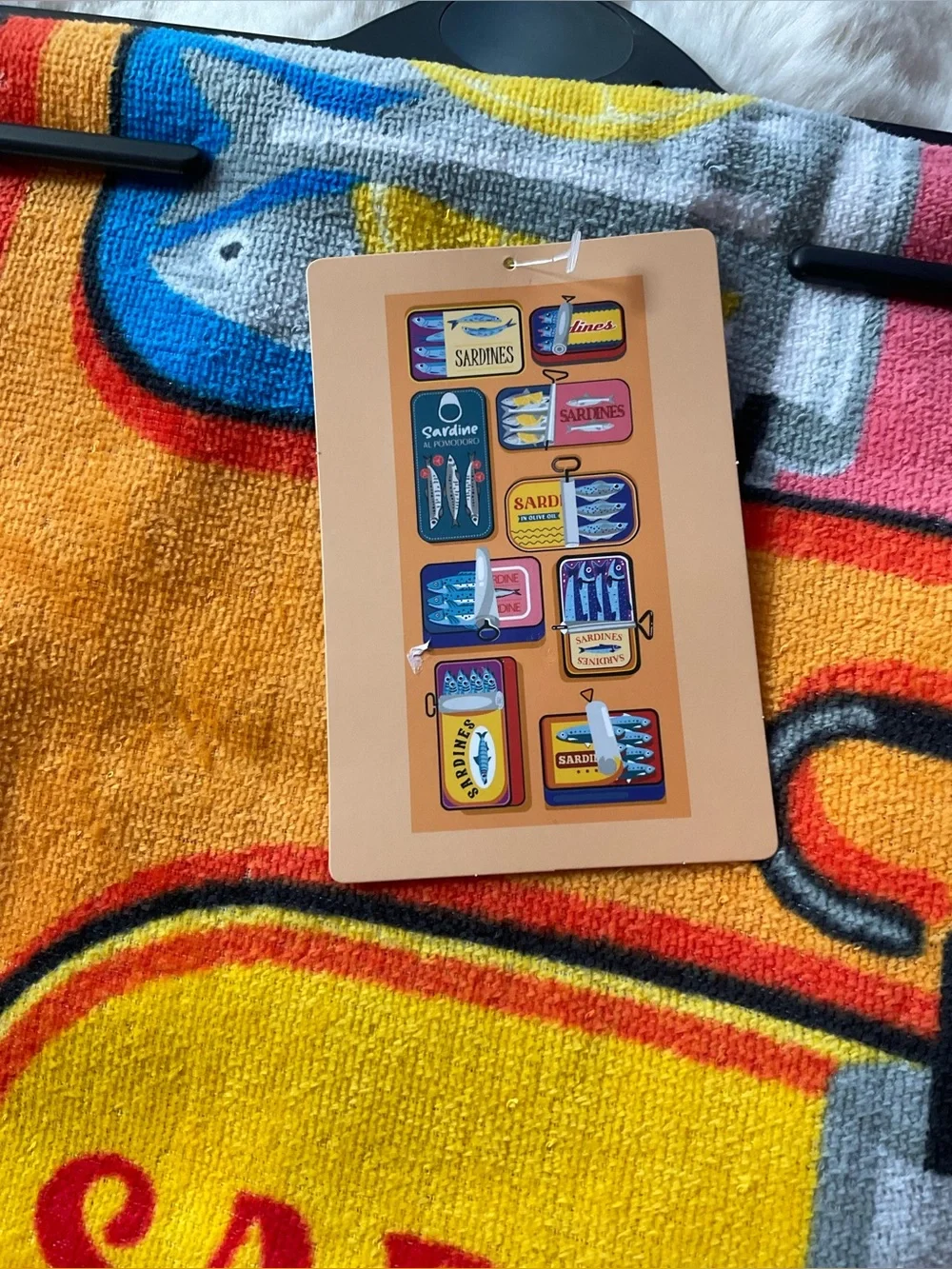 NWT Sardines Printed XL Beach Towel, multicolored